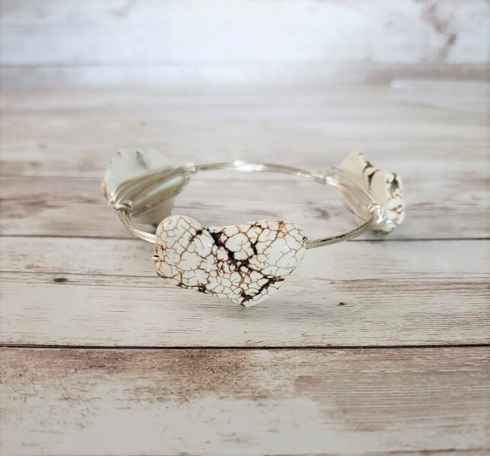Bracelet / Bangle Off White & Brown Stones Statement Bracelet